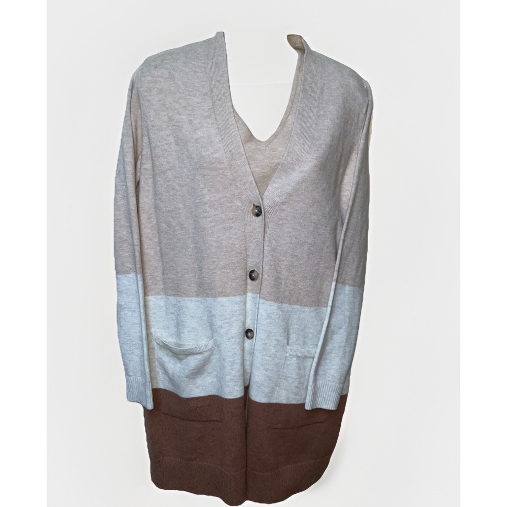 J. Jill Twin Set Colorblock Beige Brown Cardigan Sweater And‎ Tank size Small